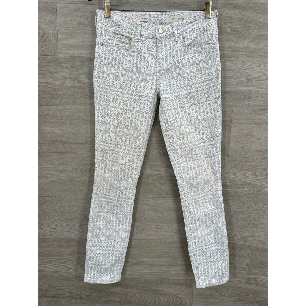 Pilcro and the Letterpress Stet Slim Jeans Womens 27 White Gray Geometric Print